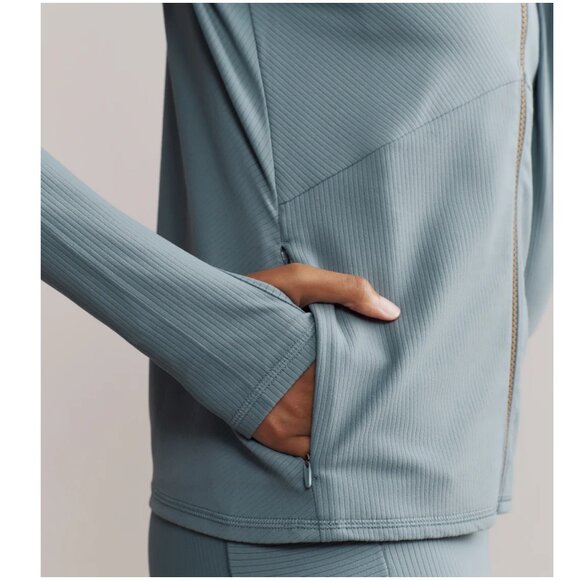 RHONE Ripple Full Zip Hoodie jacket size M medium Blue Hue ribbed thumbholes - Picture 3 of 8